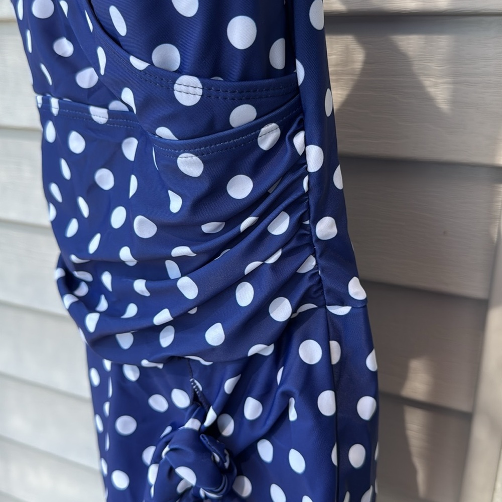 SALE! Blue Polka Dot Wrap Bathing Suit. Size L - Picture 2 of 5